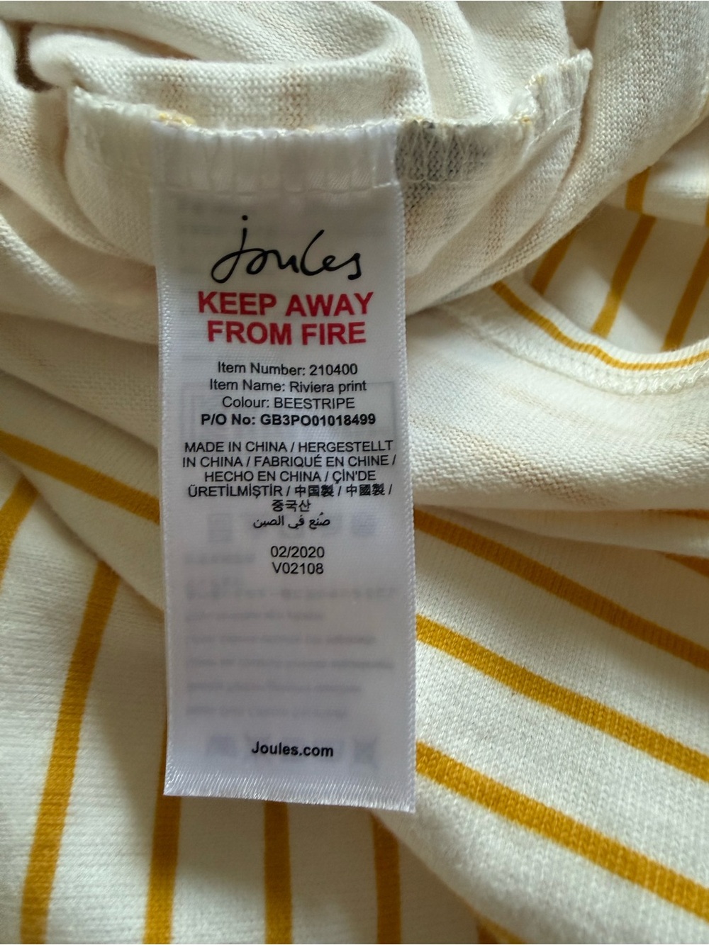 Joules Yellow & White Striped Short-Sleeve Dress with Bee Embroidery size 12 🐝 - Picture 8 of 9